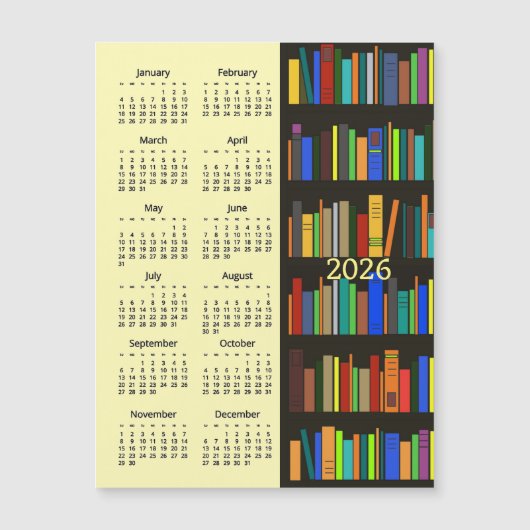 Bücherregale 2026 Kalender Magnetkarte (Vorderseite)