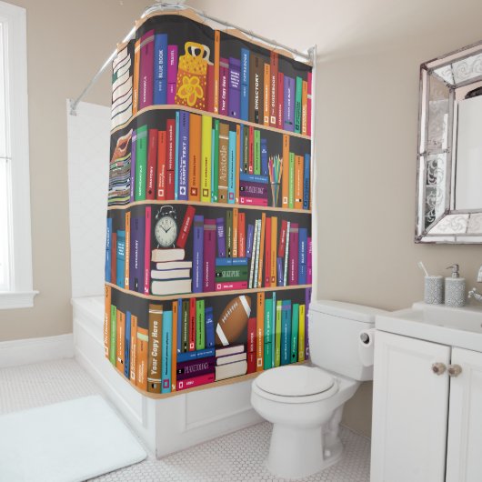 Bücherregale für farbenfrohe Buchwürmer Duschvorhang (Beispiel)