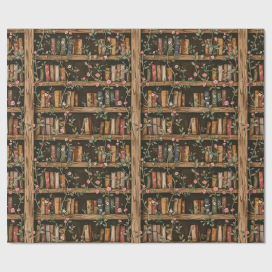 Bücherregale mit blühenden Reben Geschenkpapier (Flach)