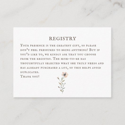 Bücherstapel Babydusche Wasserfarbe, Wildblume Begleitkarte (Vorderseite)