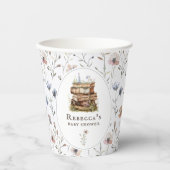 Bücherstapel Babydusche Wasserfarbe, Wildblume Pappbecher (Vorderseite)