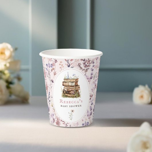 Bücherstapel Babydusche Wasserfarbe, Wildblume Pappbecher