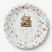 Bücherstapel Babydusche Wasserfarbe, Wildblume Pappteller (Vorderseite)