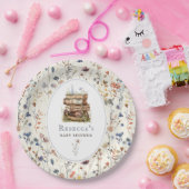 Bücherstapel Babydusche Wasserfarbe, Wildblume Pappteller (Party)