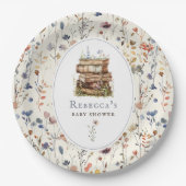 Bücherstapel Babydusche Wasserfarbe, Wildblume Pappteller (Vorderseite)