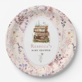 Bücherstapel Babydusche Wasserfarbe, Wildblume Pappteller (Vorderseite)