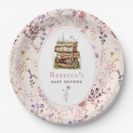 Bücherstapel Babydusche Wasserfarbe, Wildblume Pappteller