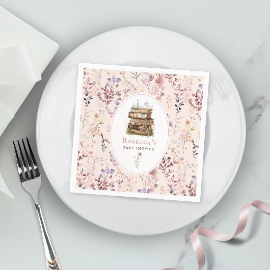 Bücherstapel Babydusche Wasserfarbe, Wildblume Serviette