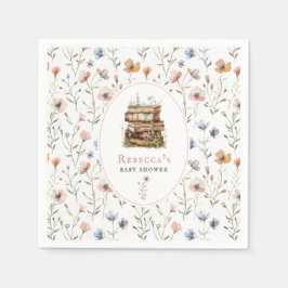 Bücherstapel Babydusche Wasserfarbe, Wildblume Serviette