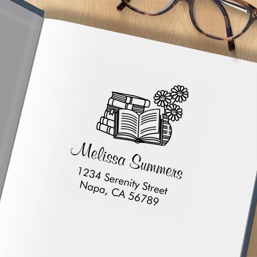 Bücherstapel, Buch öffnen, Blume Gummistempel