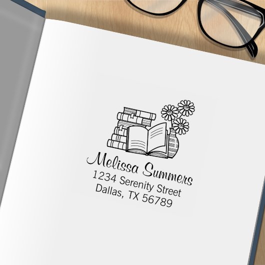 Bücherstapel, Buch öffnen, Blume Gummistempel