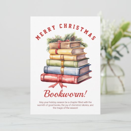 Bücherstapel Feiertagskarte (Stehend Vorderseite)