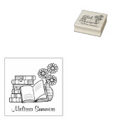 Bücherstapel, Offenes Buch, Blume Buchzeichen Gummistempel (Stempel)