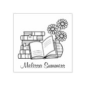 Bücherstapel, Offenes Buch, Blume Buchzeichen Gummistempel (Prägung)