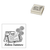 Bücherstapel, Offenes Buch, Blume Buchzeichen Gummistempel (Stempel)