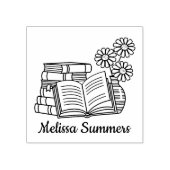 Bücherstapel, Offenes Buch, Blume Buchzeichen Gummistempel (Prägung)