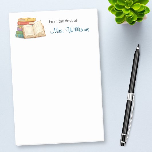 Bücherstapel offenes Buch Schule Lehrer Post-it Klebezettel