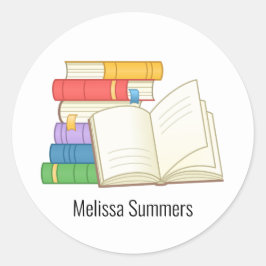 Bücherstapel und Buch Runder Aufkleber