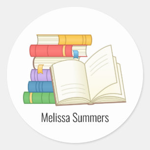 Bücherstapel und Buch Runder Aufkleber