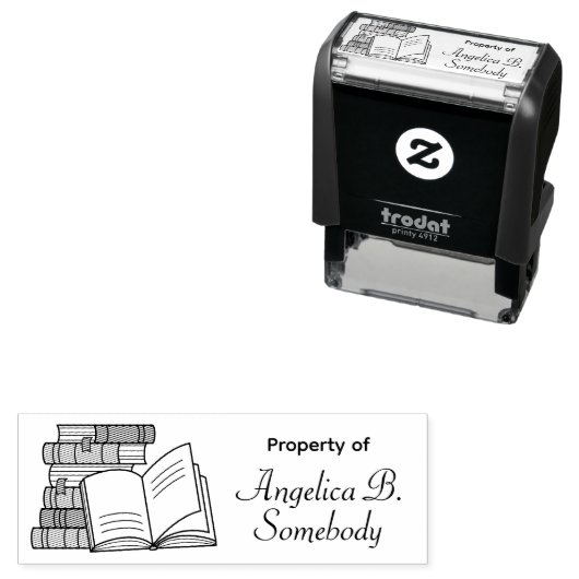 Bücherstapel und Buchzeichen mit offenen Büchern Permastempel (Beispiel)