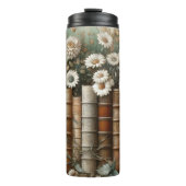 Bücherücken-Blumenarrangement Thermosbecher (Vorderseite)