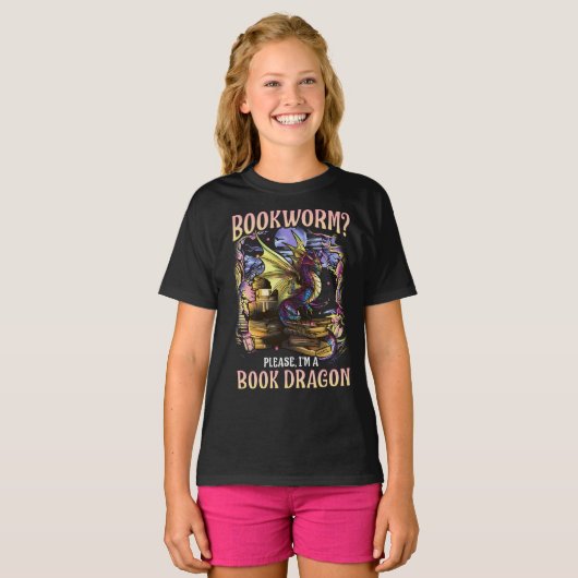 Bücherwurm bitte bin ich ein Buch-Drache T-Shirt (Vorne ganz)