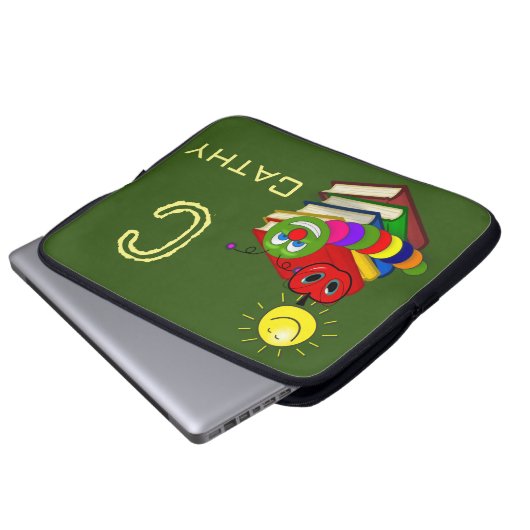 Bücherwurm, Bücher, Apfel, Grün Laptopschutzhülle (Vorne Knopf)