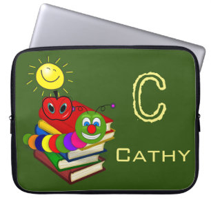 Bücherwurm, Bücher, Apfel, Grün Laptopschutzhülle