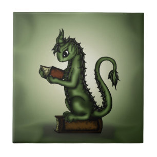 Bücherwurm-Drache Fliese