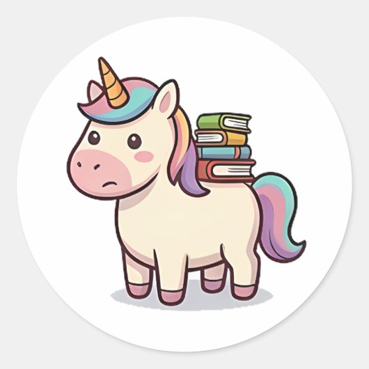 Bücherwurm Einhorn Runder Aufkleber (Vorderseite)