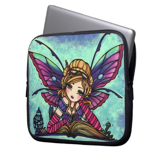 "Bücherwurm-feenhafte" Fantasie-Kunst-Hülse Hannah Laptopschutzhülle (Vorderseite Links)