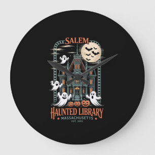 Bücherwurm Halloween-Shirt Verzauberte Bibliothek Große Wanduhr
