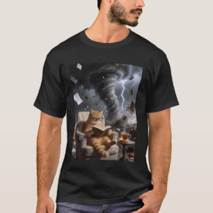 Bücherwurm-Katze liest Tornado-Chaos-Brille Kaffee T-Shirt