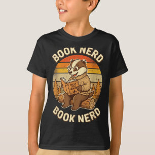 Bücherwurm lustig lesender Dachs Retro-Sonnenunter T-Shirt