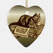 Bücherwurm-Miezekatze-Katzen-Lesebücher Keramik Ornament (Rechts)