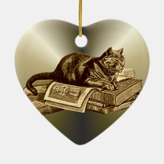 Bücherwurm-Miezekatze-Katzen-Lesebücher Keramik Ornament (Hinten)