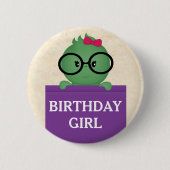 Bücherwurm Personalisierter Geburtstag Mädchen Button (Vorderseite)
