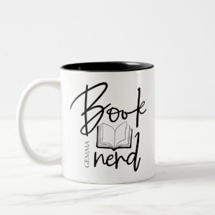 Bücherwurm Schwarze Schrift Lustiger Bücherliebhab Zweifarbige Tasse
