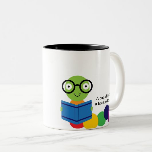 Bücherwurm u. Tee Zweifarbige Tasse (VorderseiteRechts)