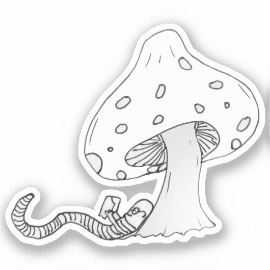 Bücherwurm unter einem Pilz Aufkleber (Vorderseite)
