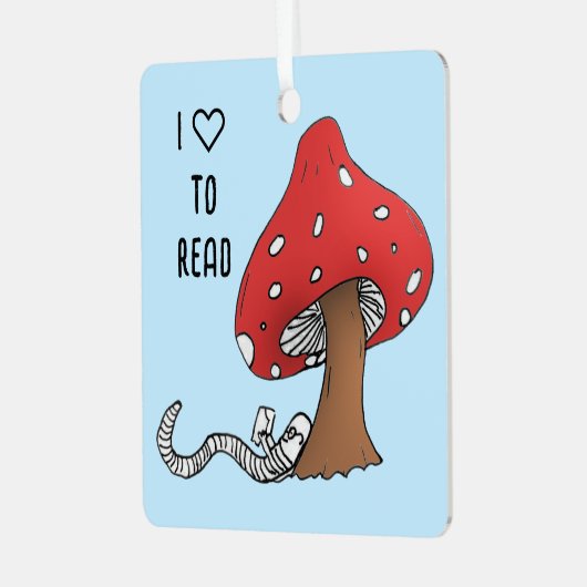 Bücherwurm unter einem Pilz Ornament Aus Metall (Vorderseite links)