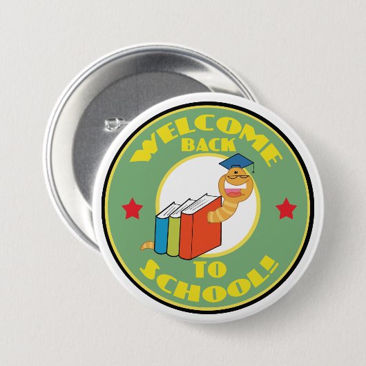 Bücherwurm zurück zu Schule Button (Vorne & Hinten)
