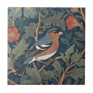 Buchfink im Stil von William Morris nach rechts ge Fliese