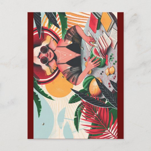 Buchfrau skurrile Postkarte (Vorderseite)