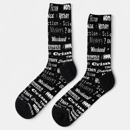 Buchgenres Typografischer Buchwurm Socken (Linkes Detail)