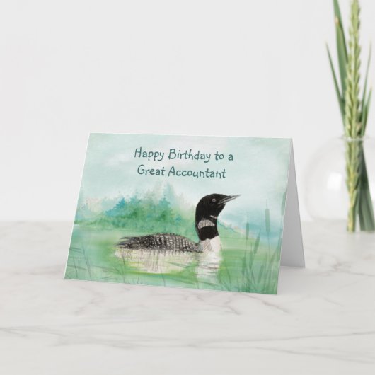 Buchhalter Birthday Watercolor Loon Bird Nature Karte (Vorderseite)