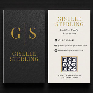 Buchhalter CPA Kunstleder Schwarz Gold QR-Code Visitenkarte