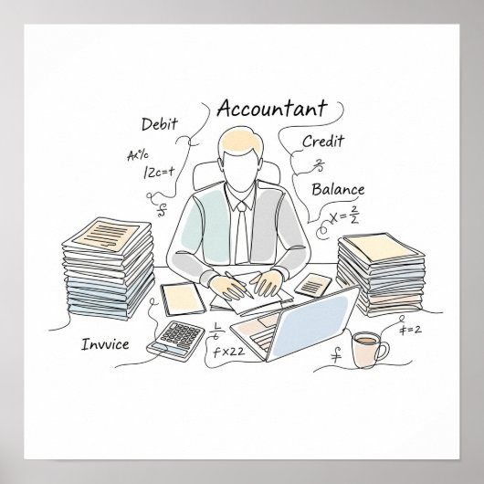 Buchhalter, eine Linie Kunst, Text und wenig Farbe Poster (Vorne)