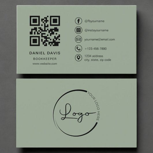 Buchhalter Sage Green Logo QR Code Visitenkarte