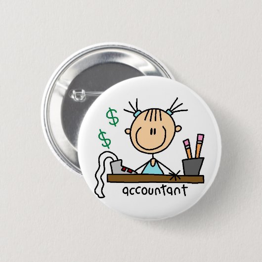 Buchhalter-Strichmännchen-Knopf Button (Vorne & Hinten)